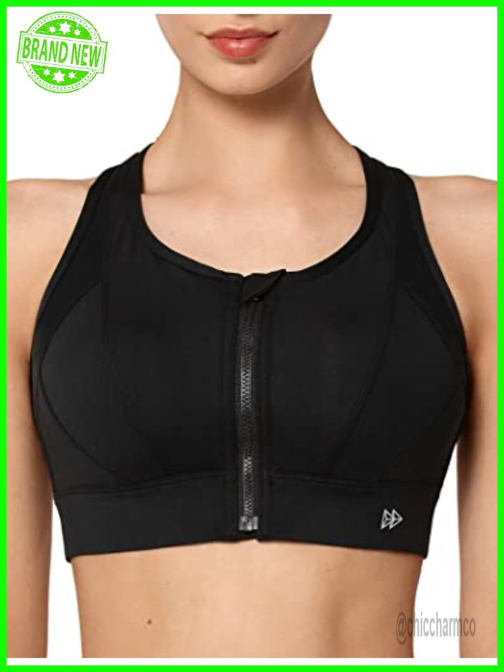 High Impact Zip Front Sports Bra Full Coverage Racerback